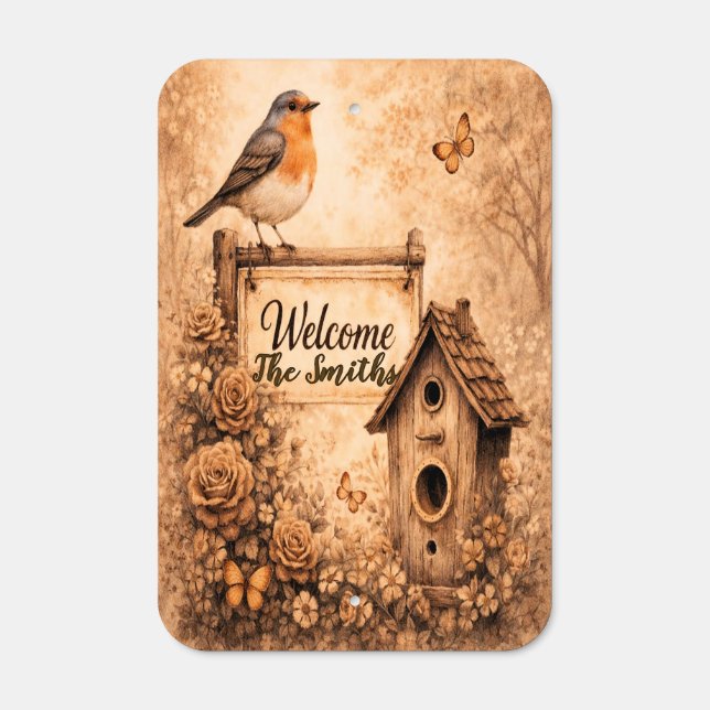 Bird-Inspired Personalized Metal Welcome Sign (Front)