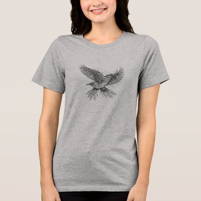 Bird Line Art T-Shirt | Minimalist One Line Drawin Tri-Blend Shirt (Front)