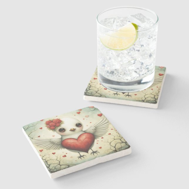 Bird Love 2 Stone Coaster (Side)