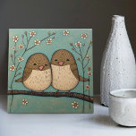 Bird Love Vintage Muted Blue Art Nouveau Ceramic Tile<br><div class="desc">Welcome to CreaTile! Here you will find handmade tile designs that I have personally crafted and vintage ceramic and porcelain clay tiles, whether stained or natural. I love to design tile and ceramic products, hoping to give you a way to transform your home into something you enjoy visiting again and...</div>