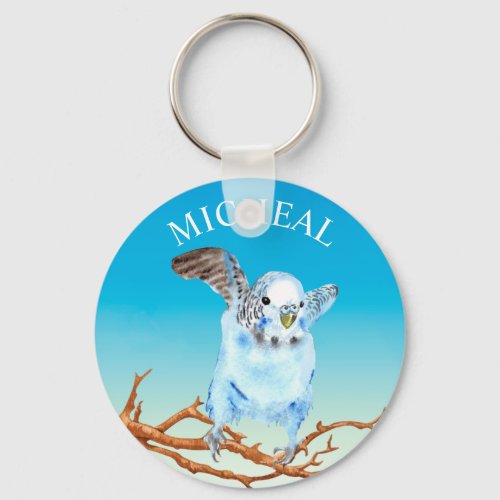 Bird Lover Parakeet Watercolor Personalized  Keychain