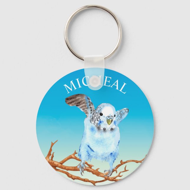 Bird Lover Parakeet Watercolor Personalized  Keychain (Front)