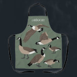 Bird Lovers Canada Geese Illustration Personalized Apron<br><div class="desc">Create a personalized gift that's perfect for bird lovers. This custom apron has realistic style illustrations of Canada geese in brown white and black against a sage green background. Above the graphics is a spot to add a name in white lettering.</div>