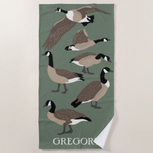 Bird Lovers Canada Geese Illustration Personalized Beach Towel