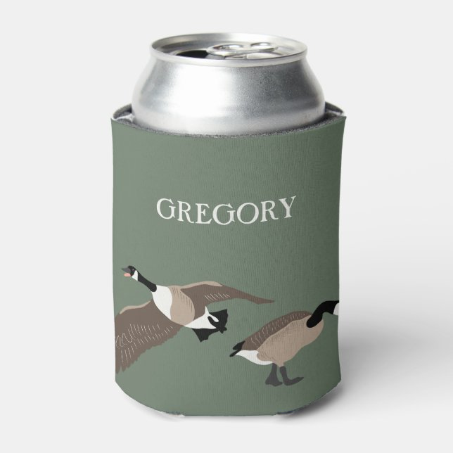 Bird Lovers Canada Geese Illustration Personalized Can Cooler (Can Front)