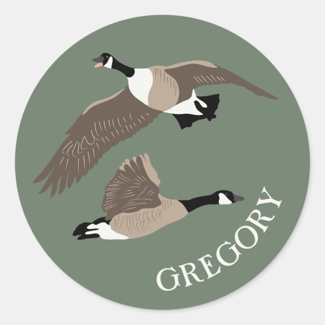 Bird Lovers Canada Geese Illustration Personalized Classic Round Sticker (Front)