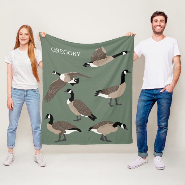 Bird Lovers Canada Geese Illustration Personalized Fleece Blanket (In Situ)