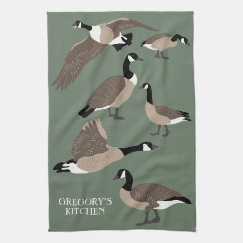 Bird Lovers Canada Geese Illustration Personalized Kitchen Towel