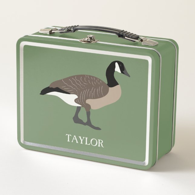 Bird Lovers Canada Geese Illustration Personalized Metal Lunch Box (Front)