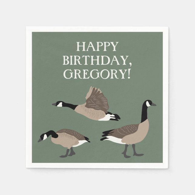 Bird Lovers Canada Geese Illustration Personalized Napkins (Front)