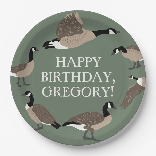 Bird Lovers Canada Geese Illustration Personalized Paper Plates (Front)