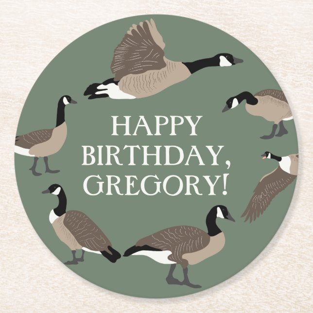 Bird Lovers Canada Geese Illustration Personalized Round Paper Coaster (Front)