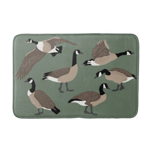 Bird Lovers Canada Geese Illustration Sage Green Bath Mat