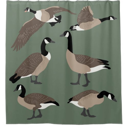 Bird Lovers Canada Geese Illustration Sage Green Shower Curtain