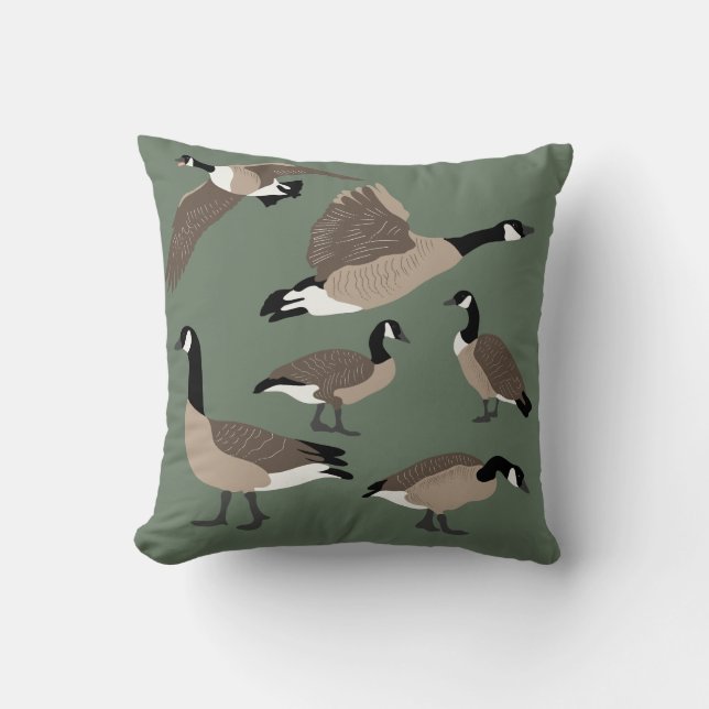 Bird Lovers Canada Geese Illustration Sage Green Throw Pillow (Front)