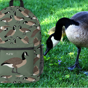 Bird Lovers Canada Geese Pattern Sage Green Printed Backpack