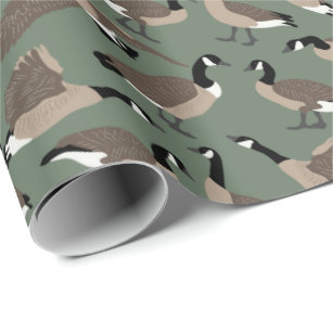 Bird Lovers Canada Geese Pattern Sage Green Wrapping Paper