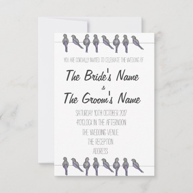 Bird-Lovers Wedding Invitation, Fully Customizable Invitation (Front)