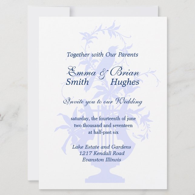 Bird Lyre and Greenery Invitation (Front)