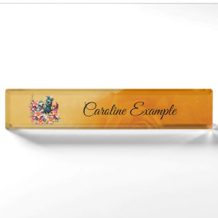 Bird magic in a sea of flowers, desk name plate