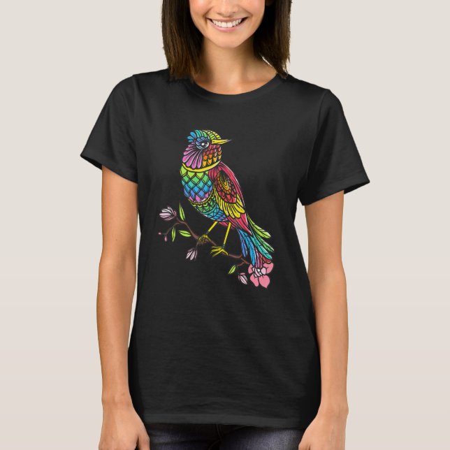 Bird Mandala Birdwatcher Bird Colorful Artistic T-Shirt (Front)