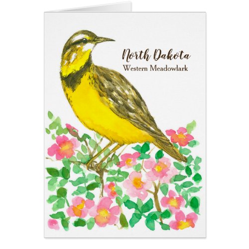 Bird Meadowlark Wild Roses Watercolor Blank