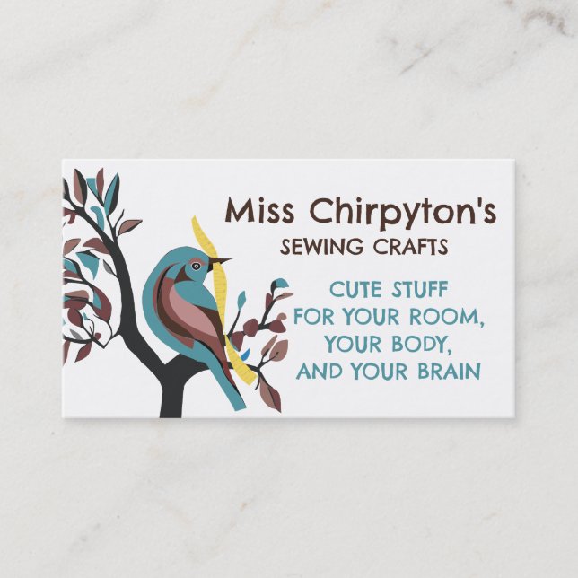 Bird measuring tape sewing seamstress crafts business card (Front)