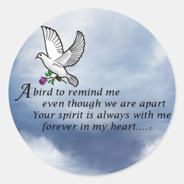 Bird Memorial Poem Classic Round Sticker (Front)