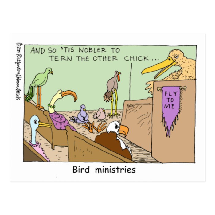 Bird Ministries Funny Religion Cartoon Gifts Tees Post Cards