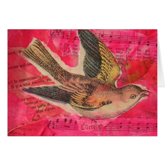 Bird Mixed Media  Hot Pink Background Cards (Front Horizontal)