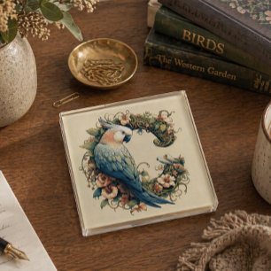 Bird Monogram Letter C Vintage Botanical Floral Paperweight