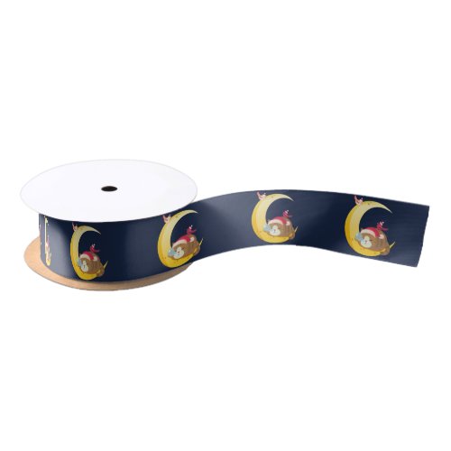 Bird Moon Sleeping Kitten Cat Holiday Satin Ribbon