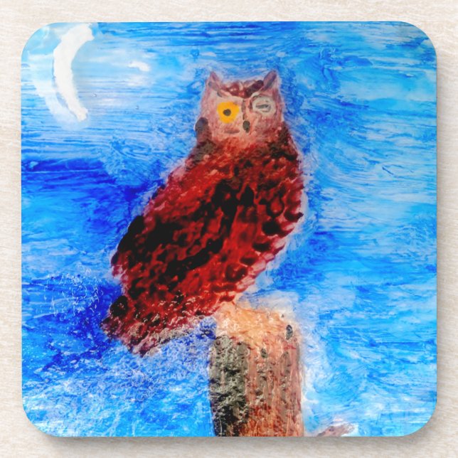 Bird Moonlight Owl Beverage Coaster (Front)