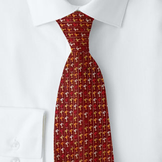 Bird Motif Vintage Mayan Burgundy Red Neck Tie