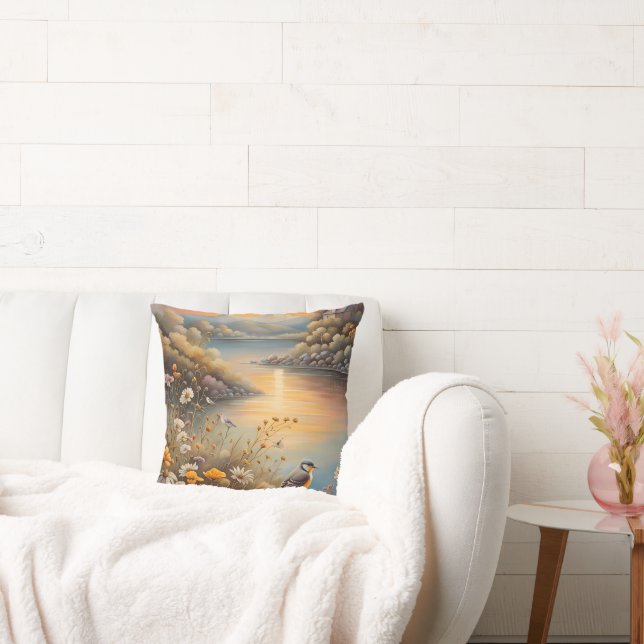 Bird Nature, fantasy illustration, AI, Throw Pillow (Couch)