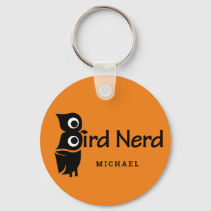Bird Nerd and Owl Personalized Name Orange Keychain
