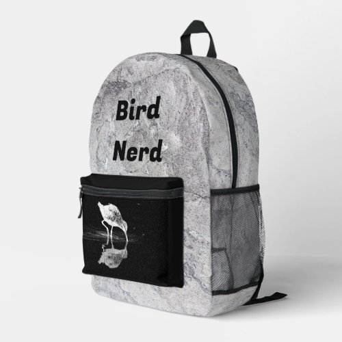 Bird Nerd Black White Wading Animal Birdwatcher Printed Backpack