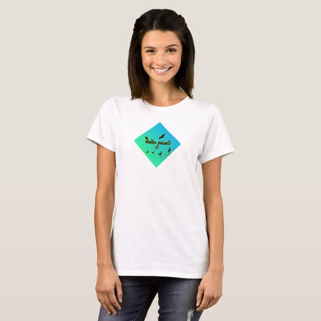 Bird Nerd Blue Green Ombre T-Shirt (Front Full)