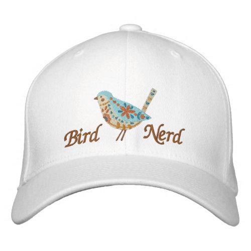 Bird Nerd Folk Art Bird Embroidered Baseball Hat