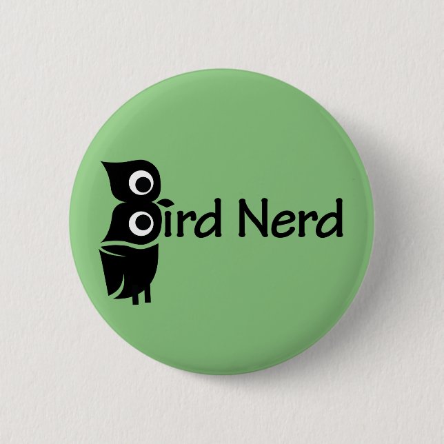 Bird Nerd Owl Green Button (Front)