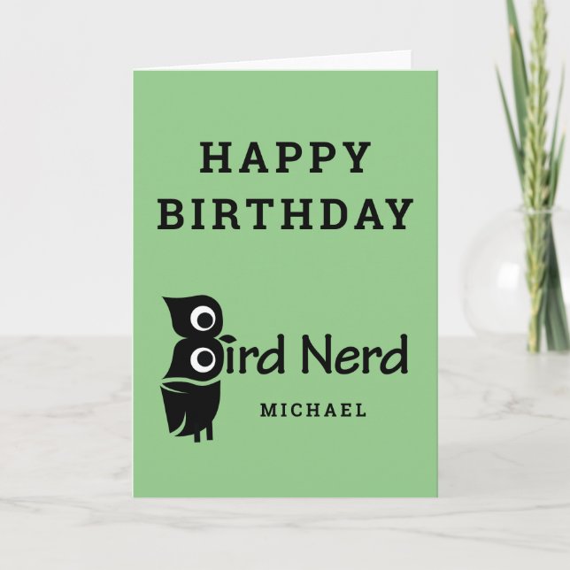 Bird Nerd Owl Happy Birthday Card (Front)