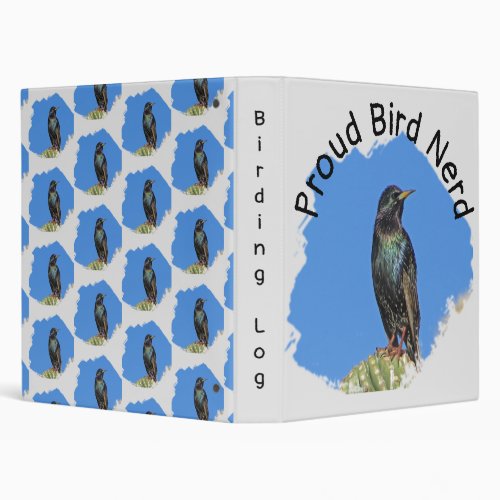 Bird Nerd Pretty Black Starling Cactus Birdwatcher 3 Ring Binder