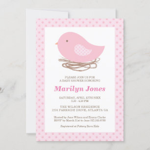 Bird Nest Baby Girl Shower Invitation