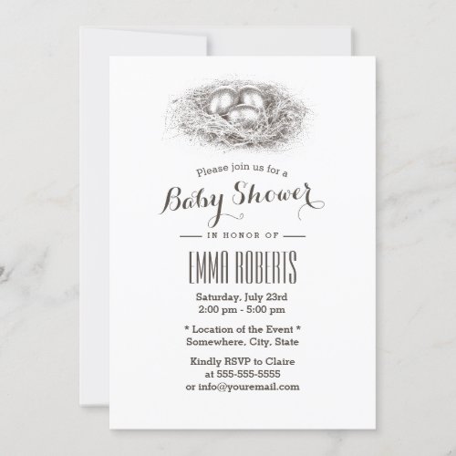 Simple Bird Nest Baby Shower Invitations 5" X 7" Invitation Card