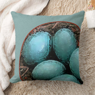 Bird Nest Blue Robin Eggs Throw Pillow