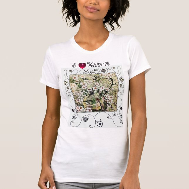 BIRD NEST,BROWN WHITE SPRING FLOWERS,I LOVE NATURE T-Shirt (Front)