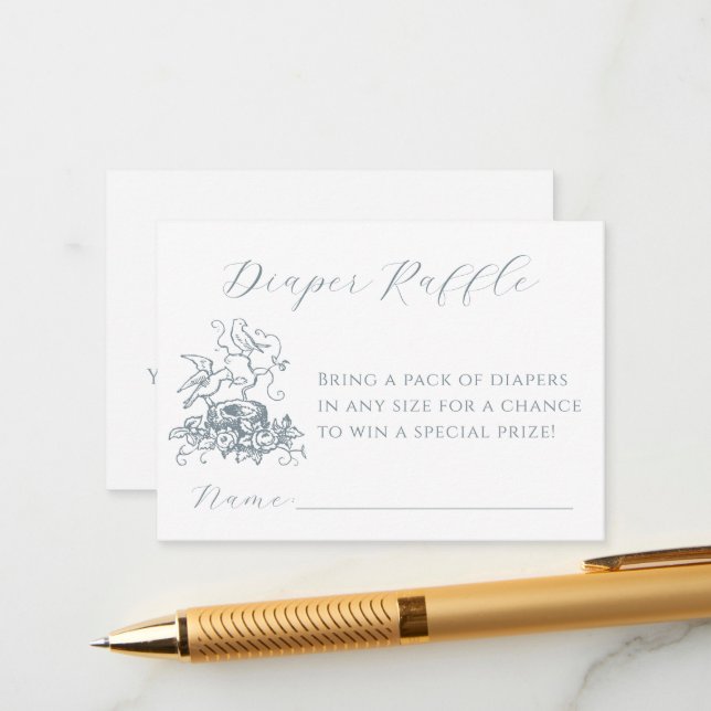 Bird Nest Diaper Raffle Baby Shower Insert Card (Front/Back In Situ)