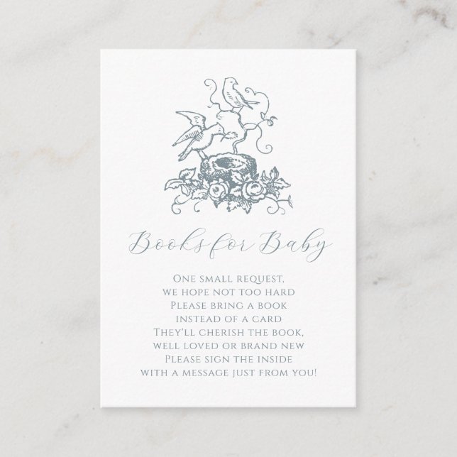 Bird Nest Dusty Blue Baby Shower Insert Card (Front)