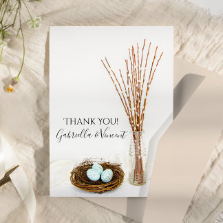 Bird Nest Eggs and Pussy Willows Wedding Thank You Card