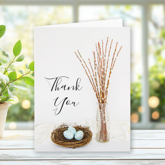 Bird Nest Eggs and Pussy Willows Wedding Thank You Card
